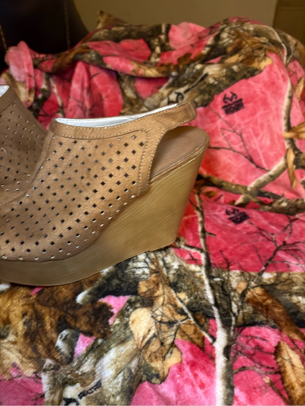 Brown Perforated Wedge Sandal - Women